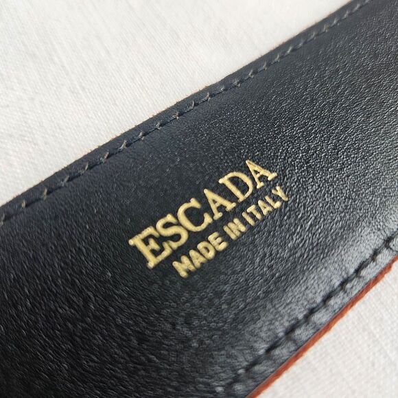 Vintage 80s ESCADA Classic Designer E Logo Belt in Rich Brown Suede XS SMALL - Picture 5 of 12